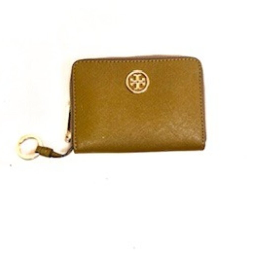 NEW Tory Burch Safiano Leather Coin Wallet, Olive Green